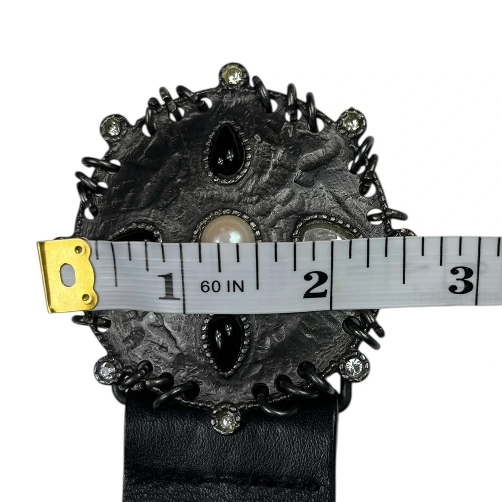 Garugieri Women's Black Leather Belt with Ornate Buckle Size XL Italian Mobwife